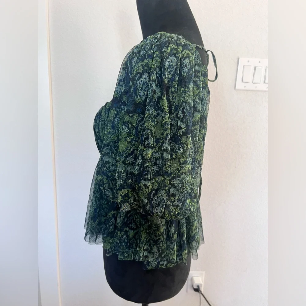 Free People Penelope Printed Smock Top in Green Size Large